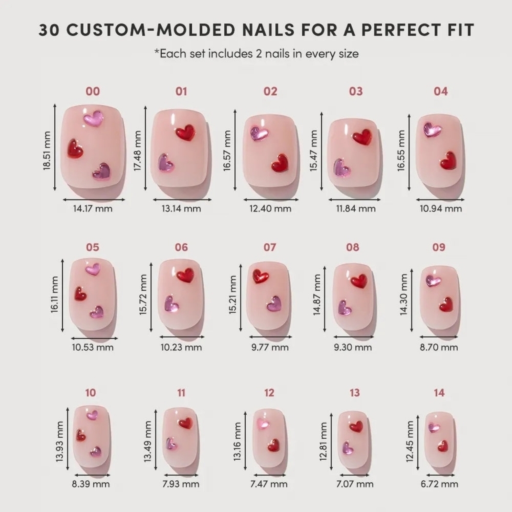 Glamnetic Dear Lover Short Squoval Square Valentine Hearts Metallic Nails New - Picture 3 of 11